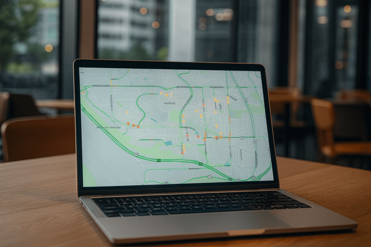 Dashboard map showing road network with color-coded maintenance status and hazard locations